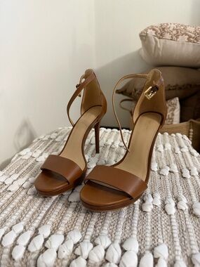 MICHAEL Michael Kors Tan Leather Ankle-Strap Stiletto Sandals